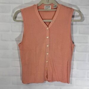 Ann Taylor LOFT‎ Silk Knit Sleeveless Button Front Top Women's M peach pink